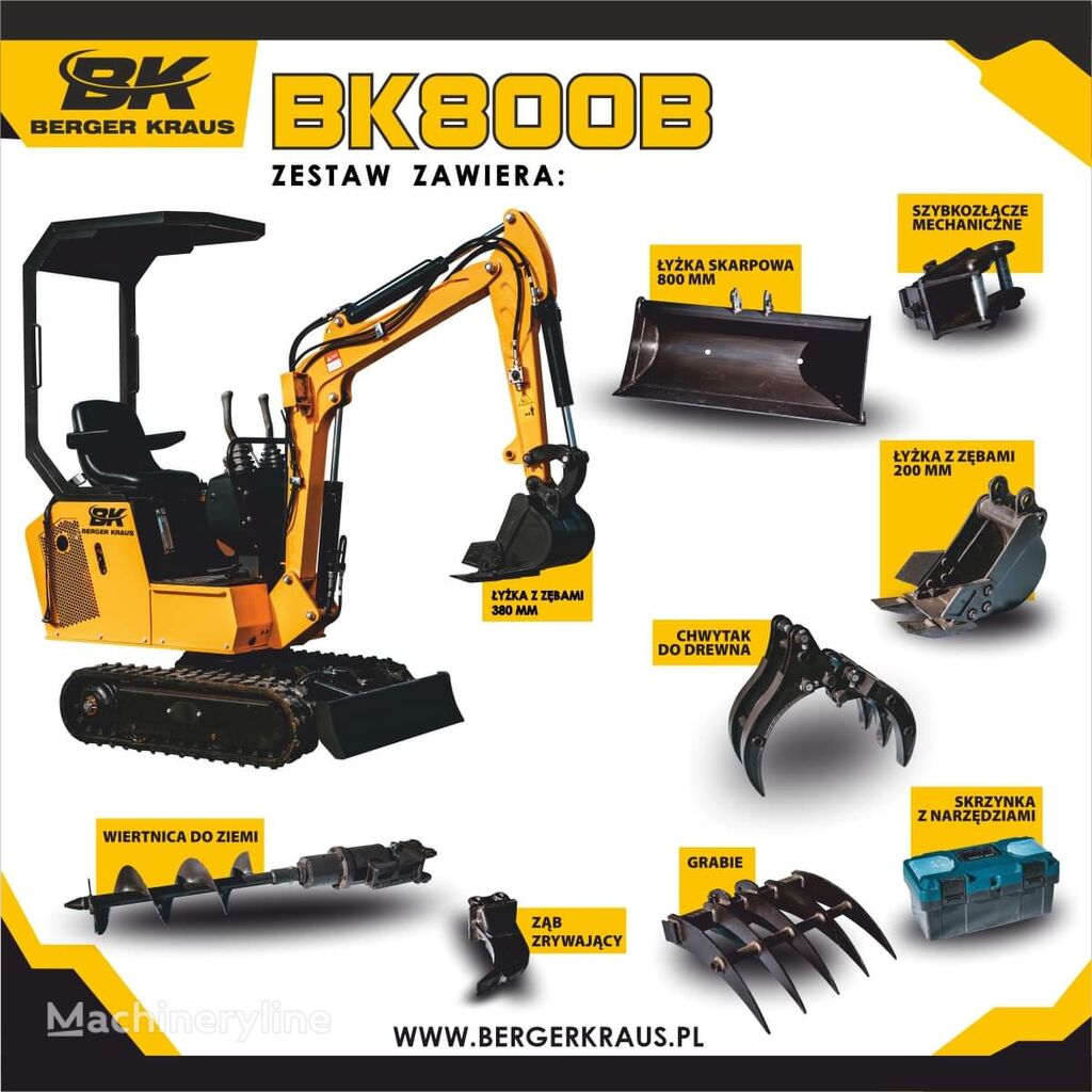 new Berger Kraus Mini Excavator BK800B with FULL equipment